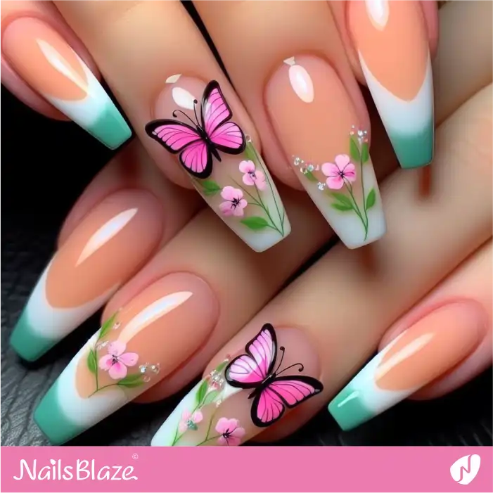 Peach Fuzz Ombre French Butterfly Nail Design | Color of the Year 2024 - NB1800